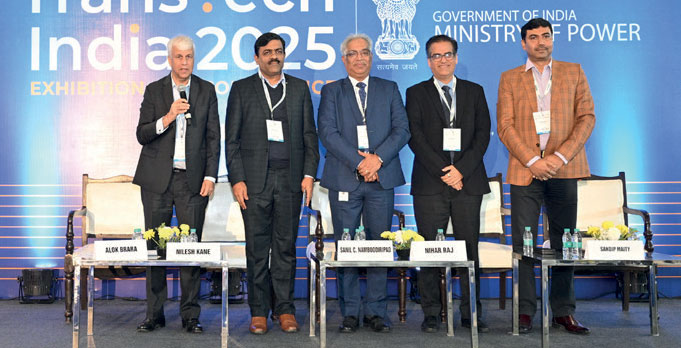 (From left) Alok K. Brara, Publisher, PowerLine; Dr Nilesh Kane, Tata Power; Sanil Namboodiripad, IndiGrid; Nihar Raj, Adani Energy Solutions; and Sandip Maity, Resonia